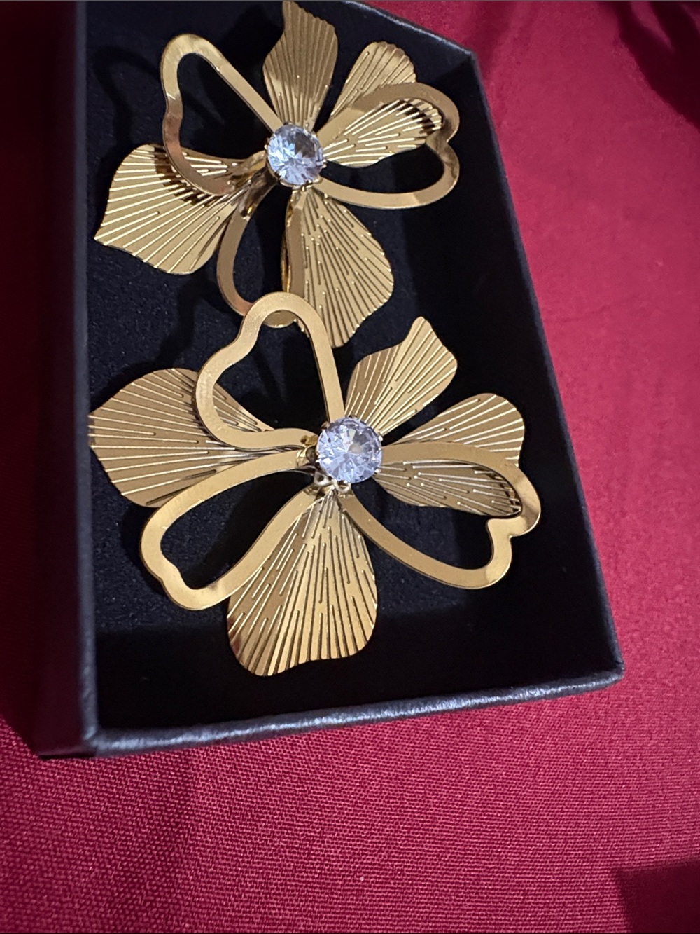 Gold Flower Brooch with Crystal Center - Women's Jewelry